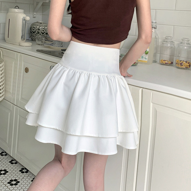 High -waist covering diamond panton skirt Children in spring and summer are thin large size A -line ruffled skirt pleated umbrella short skirt