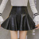 High waist pleated PU leather skirt for women in spring and autumn large size fat mm belly-covering and slimming pear-shaped body retro a-line short skirt