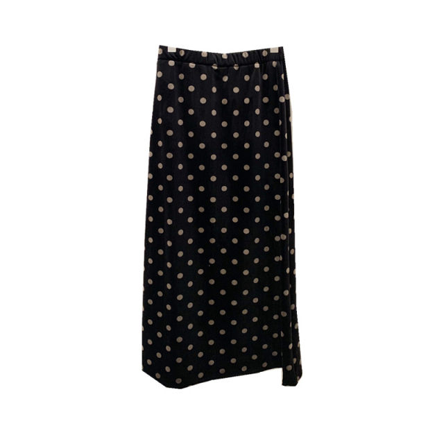 Retro velvet thickened polka dot velvet skirt for women in autumn and winter pear-shaped body with rear slit A-line mid-length umbrella skirt