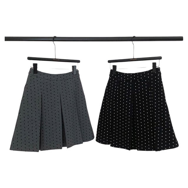 Korean polka dot wool pleated skirt mid-skirt autumn and winter large size small high-waisted versatile slim A-line skirt