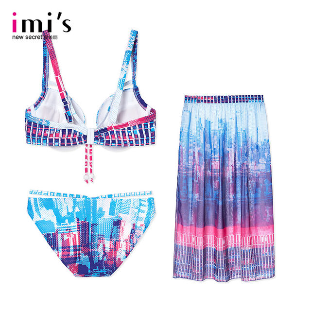 IMIS Aimeili Women's Swimwear Fashion Sexy Printed Beach Skirt Split Swimsuit Three-piece Set IM67ACA1
