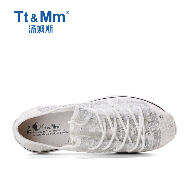 Tt/Mm/Toms Fashion Hollow Women's Shoes Lace Breathable Casual Canvas Shoes Thick Sole Summer Thick Sole Small White Shoes