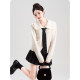 Polka dot tie doll collar milky white knitted cardigan sweater for women spring and autumn new small age-reducing long-sleeved top