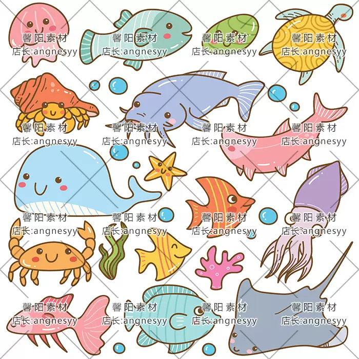 Sl18可爱卡通海洋动物生物鱼类海底世界插画设计eps矢量图片素材