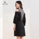 Yuxiangfei off-shoulder dress female temperament commuting spring fashion fake two-piece spliced ​​round neck seven-quarter sleeve A-line skirt