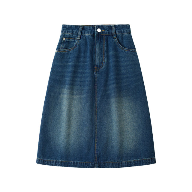 Cycle Document Old Washed Retro Straight Hip Denim Skirt Women's Mid-length A-line Skirt