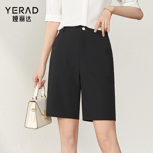 Yalida's new black five-point pants casual straight mid-trousers for women 2025 summer new thin pants suit shorts
