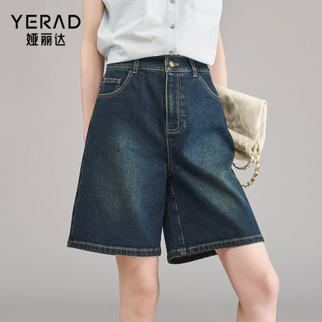 Yalida straight pants pants loose denim shorts female 2024 summer new models thin thin retro pants tide
