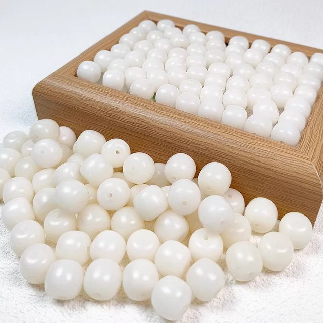 Natural white jade bodhi root loose beads round beads barrel beads apple beads handmade DIY cultural beads Buddhist beads rosary beads bracelets with beads
