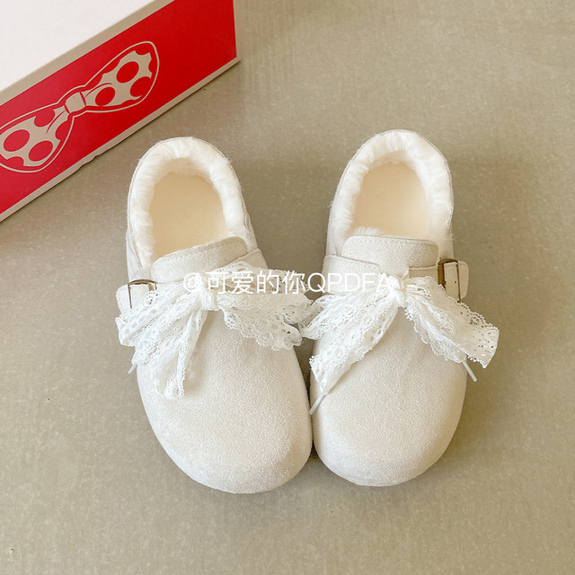 
Lovely you warm plus velvet Birkenstock shoes for women 2025 new winter outer wear one-legged single shoes versatile two-padded shoes