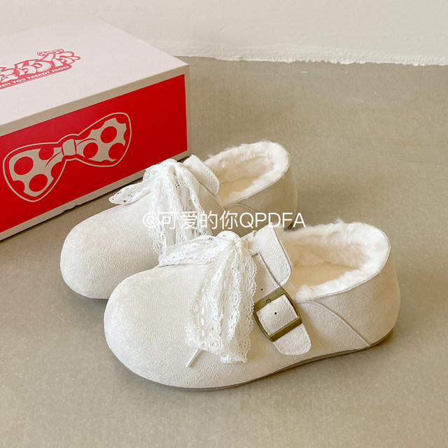 
Lovely you warm plus velvet Birkenstock shoes for women 2025 new winter outer wear one-legged single shoes versatile two-padded shoes