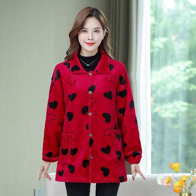 
Winter flannel smock women's long-sleeved velvet thickening mom's fashion coat kitchen stain-resistant apron work clothes