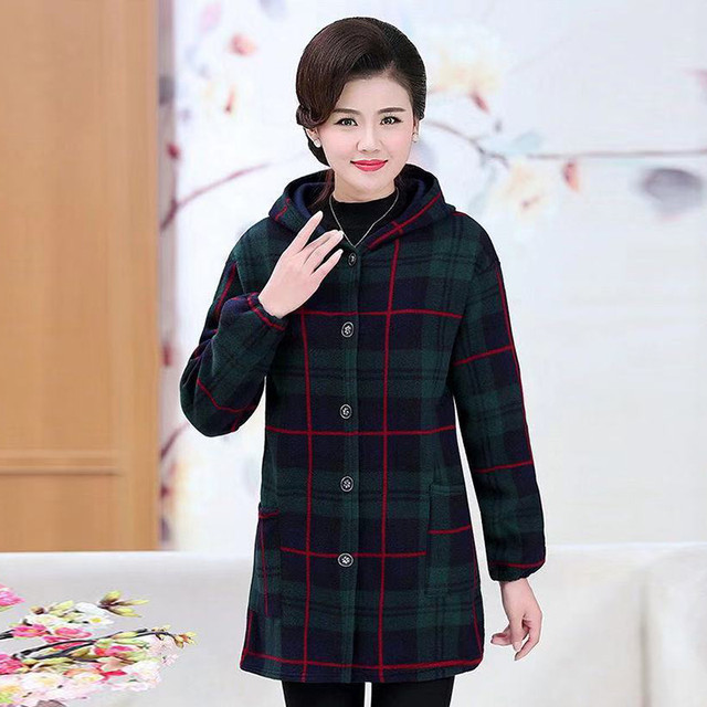 velvet coat for women in autumn and winter dustproof and warm kitchen work clothes jacket for middle-aged and elderly women loose version mid-length protective clothing
