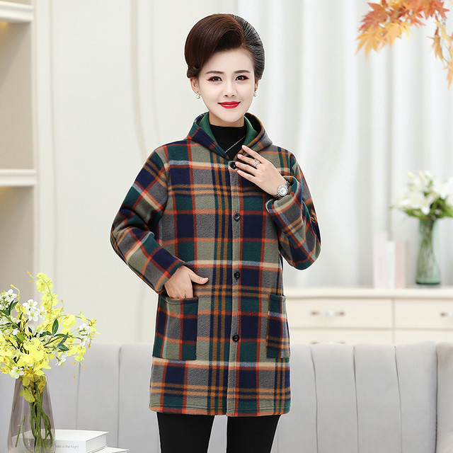 velvet coat for women in autumn and winter dustproof and warm kitchen work clothes jacket for middle-aged and elderly women loose version mid-length protective clothing
