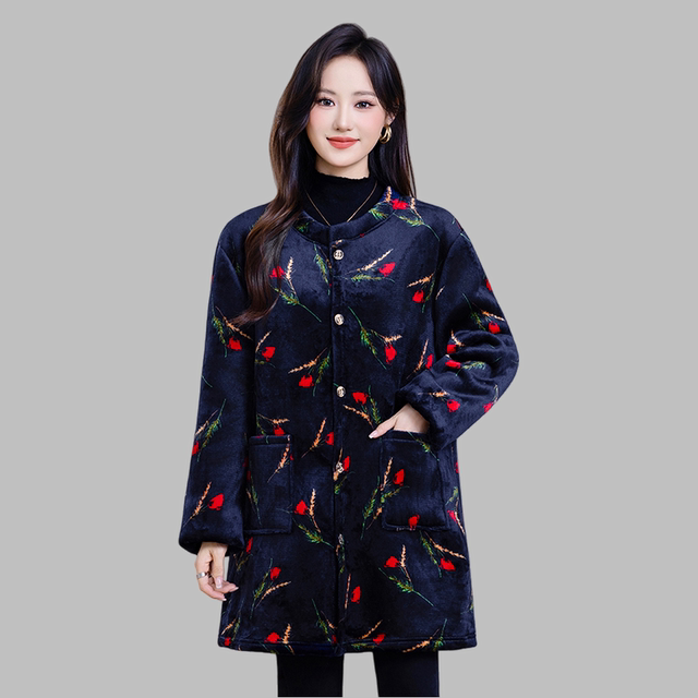 Women's autumn and winter plus velvet anti-stained dirty work clothes loose large size middle-aged and elderly crystal velvet kitchen long-sleeved apron
