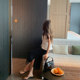 BIGYU double split mid -long long gauze skirt in summer new temperament high waist, thin waist thin, wild straight skirt
