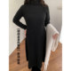 DM100 large size, 100 % slightly fat MM women's winter slim down skirt, fake two semi -high -necked dress