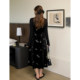 DM100 large size 100% women's slightly fat mm autumn and winter butterfly embroidery fake two-piece waist velvet dress
