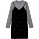 DM100 plus size 100% women's clothing for slightly chubby mm winter fake two-piece waist long and short velvet dress