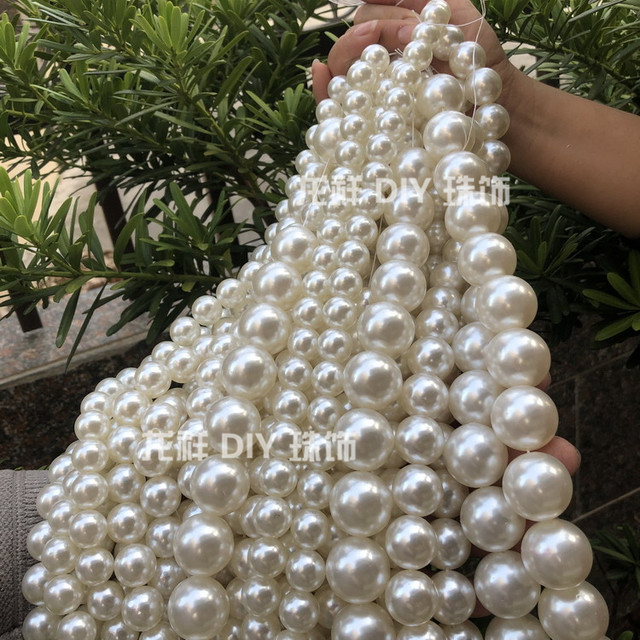 Beaded high-quality beige pearl color straight hole imitation pearl bag material loose bead photo accessories manufacturer direct sales