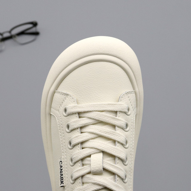 Genuine leather white shoes women's single shoes 2025 autumn minimalist doll head cowhide lace-up flat casual shoes women's board shoes