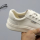 Genuine leather white shoes women's single shoes 2025 autumn minimalist doll head cowhide lace-up flat casual shoes women's board shoes