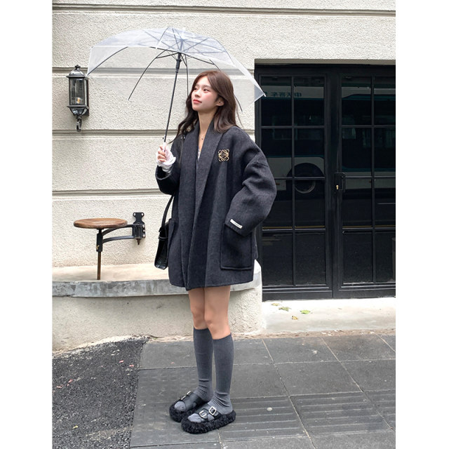 Adan Green Fruit Collar Double-Side Woolen Coat 2024 Winter Loose Temperament Versatile Short Woolen Woolen Coat Women
