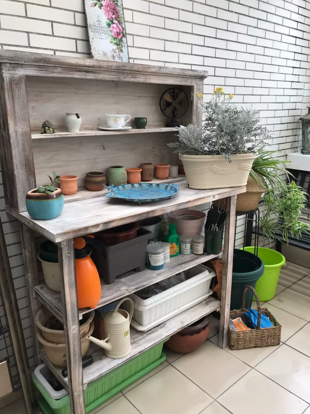 户外庭院实木复古多肉花架置物柜子花园艺多层露台家具做旧