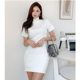 High neck short-sleeved dress with slim fit and slim temperament simple and versatile solid color short skirt wool base skirt spring and autumn

