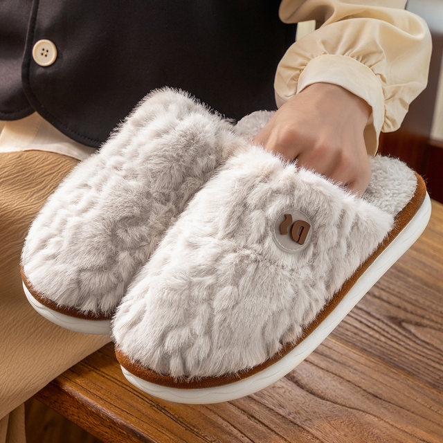 Buy 1 Get 1 Free Cotton Slippers Women's Autumn and Winter 2025 New Plus Velvet Couple Home Indoor Pair of Wool Slippers Winter