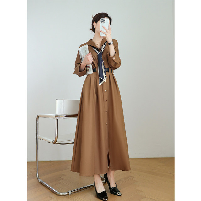 Internet celebrity fashion large-size autumn new high-end shirt dress women's loose long skirt waist-hugging jacket