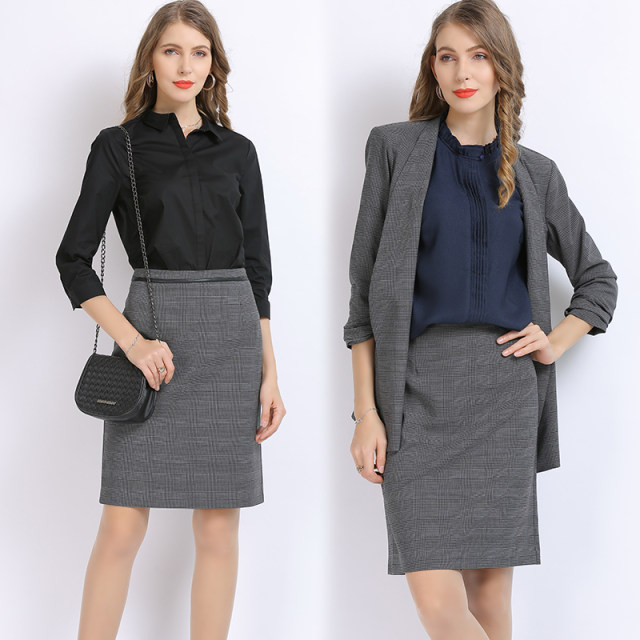Straight skirt plaid suit skirt women's large size career one-step slit short skirt summer workplace fat mm
