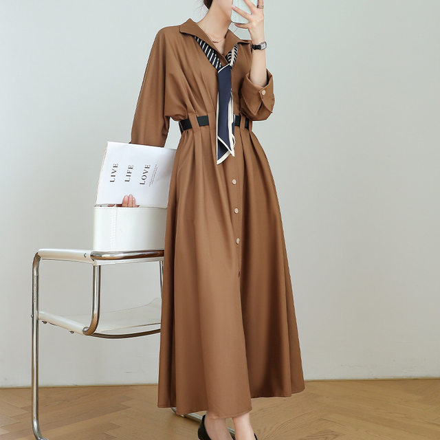Internet celebrity fashion large-size autumn new high-end shirt dress women's loose long skirt waist-hugging jacket