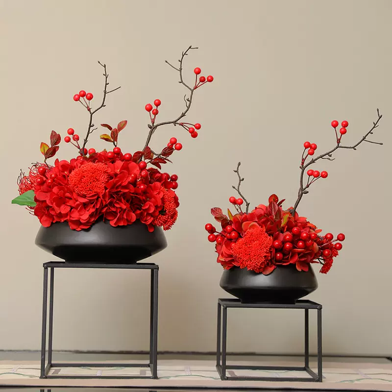 创意新中式禅意摆件客厅酒柜装饰品茶几玄关铁艺花瓶花艺
