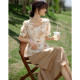 XWI Xinwei Elegant Small Square Collar Tree Photo Printing Shirt 2024 Summer Chic Fashionable Waist Short Sleeve Shirt for Women