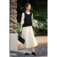 
XWI Xinwei elegant round neck fake two-piece contrasting color splicing dress for women in autumn design slim lady skirt