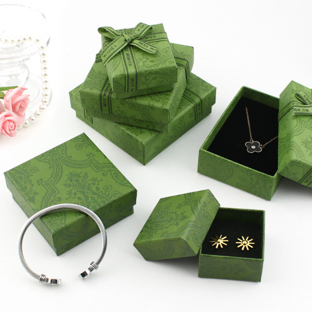 Retro green bow jewelry box jewelry box heaven and earth cover jewelry packaging box earring box necklace box gift box

