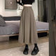 Rice white suit fabric skirt women's summer versatile leisure A -line skirt high waist slimming middle long skirt
