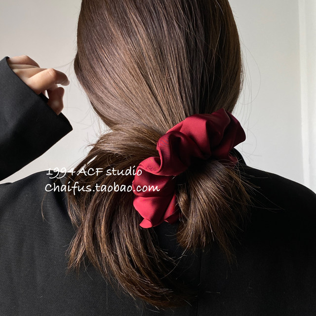 Chaifu Studio/F193 Japanese and Korean simple and elegant satin large intestine hair ring retro pleated hair rope