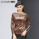Women's base shirt 2024 Spring and Autumn European and American small shirt leopard print velvet long sleeve slim one-length neck slim T-shirt top