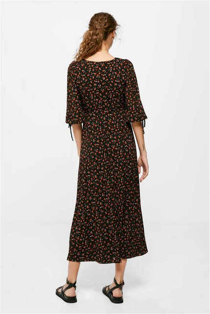 European Station Retro printed slit slightly exposed pleated women's florals in spring and autumn new high-waisted large swaying hips covering A-line long skirt