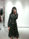 Monsoon lady straps, small turtleneck, ruffled skirt, hem, waist-hugging, slim print dress for women 8893LA102