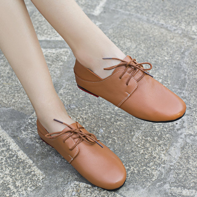2025 New Spring Flat Shoes Genuine Leather Casual Small Leather Shoes Pregnant Women Soft Sole Mom Flat Heels Large Size Women's Shoes
