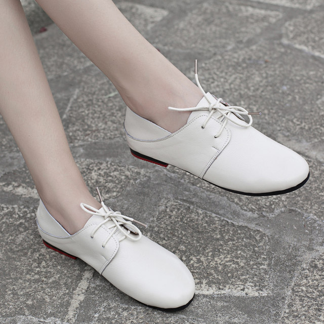 2025 New Spring Flat Shoes Genuine Leather Casual Small Leather Shoes Pregnant Women Soft Sole Mom Flat Heels Large Size Women's Shoes