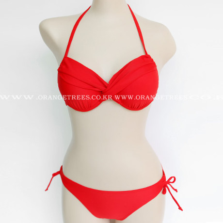 Korean version of Bikini red black steel gathered chest triangle bikini female swimsuit large breasts small breast swimsuit