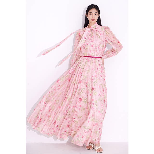 Meifei shirt shirt women's top print 2025 spring and summer new French style high-end bow streamer rose