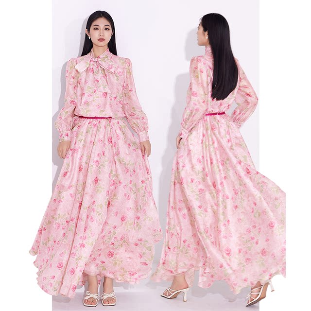 Meifei shirt shirt women's top print 2025 spring and summer new French style high-end bow streamer rose
