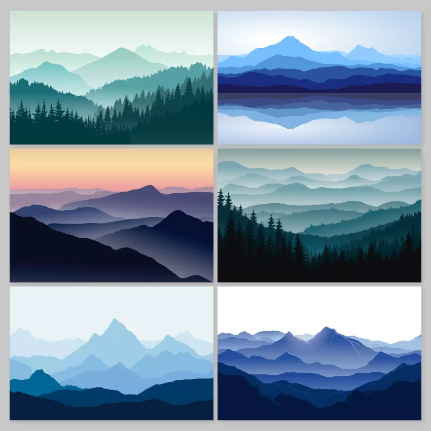 简约山脉山水意境远山雾山风景画背景墙纸插画eps矢量素材 简约山脉山水意境远山雾山风景画背景墙纸插画eps矢量素材