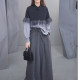 2025 Spring and Autumn New Women's Clothing SD Elastic waist Wide wide-leg chants versatile contrasting color splicing long-sleeved shirt set