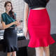 Spring and autumn new hip -hip tail skirt skirt women's large size thin bag hip skirt, lotus leaf edge professional skirt solid color
